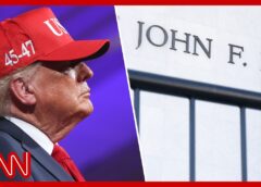 Trump seen with ‘Kennedy Center Demolished’ poster